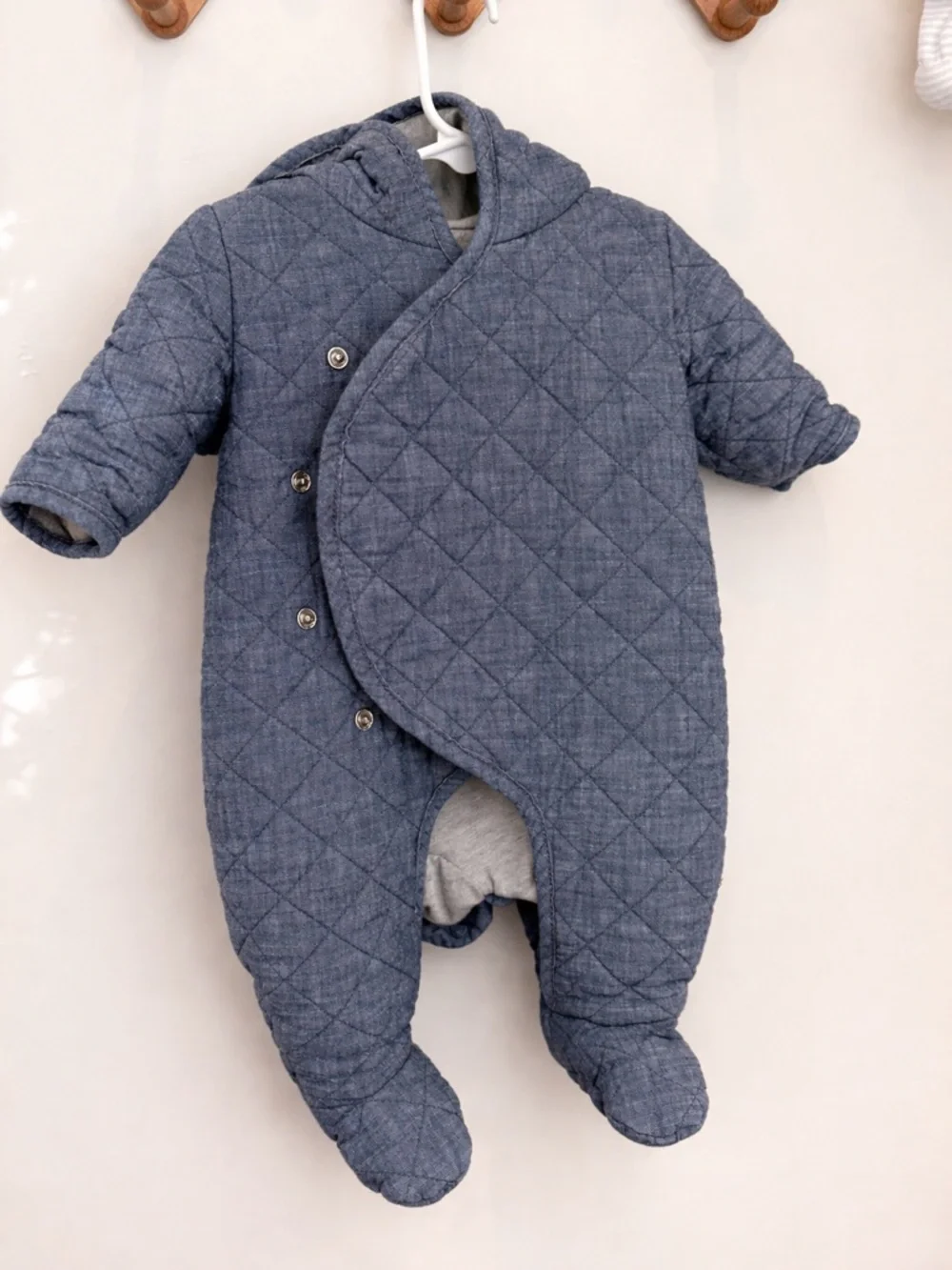 GAP Quilted Blue Hooded Baby One-Piece Footie